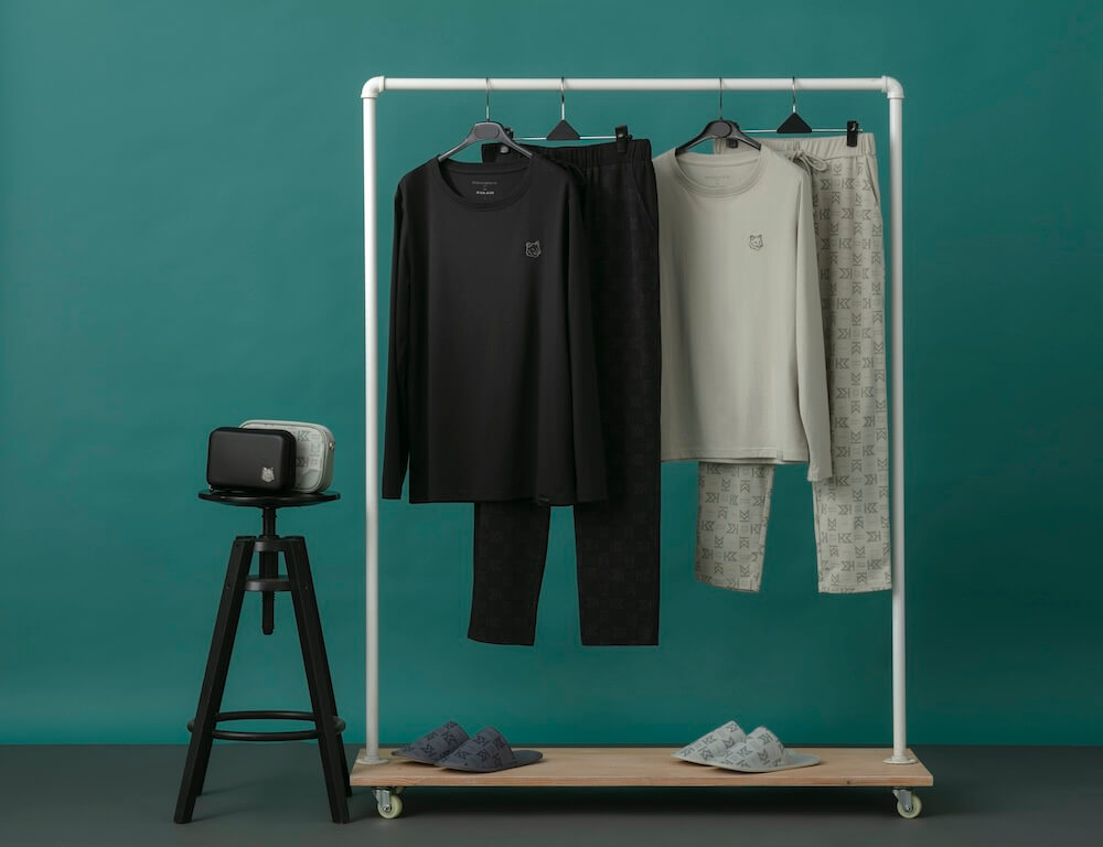 MAISON KITSUNÉ EVA AIR スリッパ＆ポーチルームウェアセット EVA Air Introduces Maison Kitsuné Amenities in Royal Laurel Class
